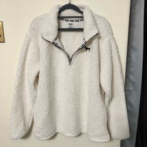 PINK White Sherpa Quarter-zip